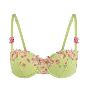 Adore Me Daphne Balconette Push Up Bra Green Embroidered Floral 38C NEW